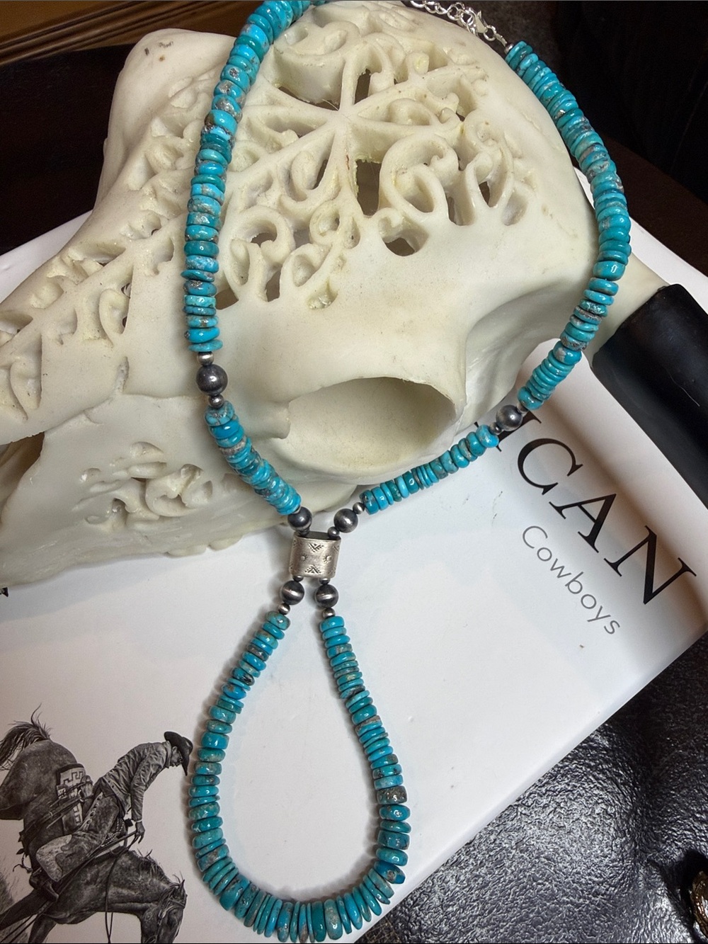 Turquoise Bead and Sterling Silver Necklace